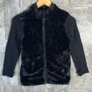 Black faux fur‎ zip up jacket Kids Medium 10-12 #fauxfur #jacket